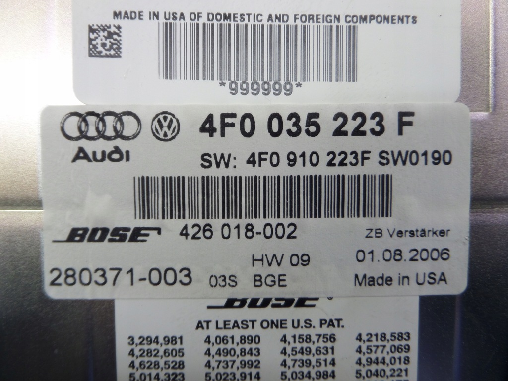 AMPLIFICATOR BOSE AUDI A6 C6 4F0035223F 4F0910223F FUNCTIONAL Product image