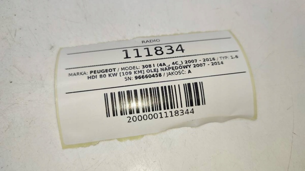 RADIO CD PLAYER 96660458 PEUGEOT 308 I HDI Product image