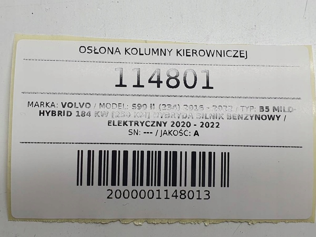 CAPAC COLONA DE DIRECȚIE, CONTOR VOLVO S90 II 31366651 Product image