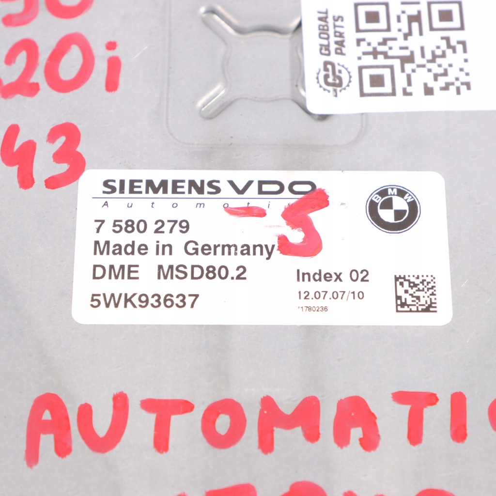 BMW E81 E87 LCI E90 120I 320I N43 170HP ECU DME 7580279 COMPUTER MOTOR Product image