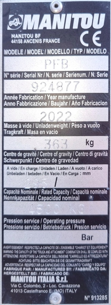 CARAT CU FURCI RABATANTE PFB 5 tone * MANITOU * MERLO * import Germania Product image