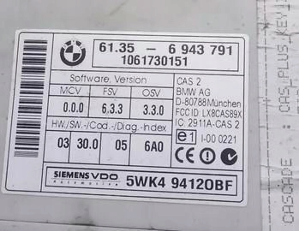 BMW 5 E60 E61 03-10 - MODUL CONTROLLER CAS 6943791 Product image