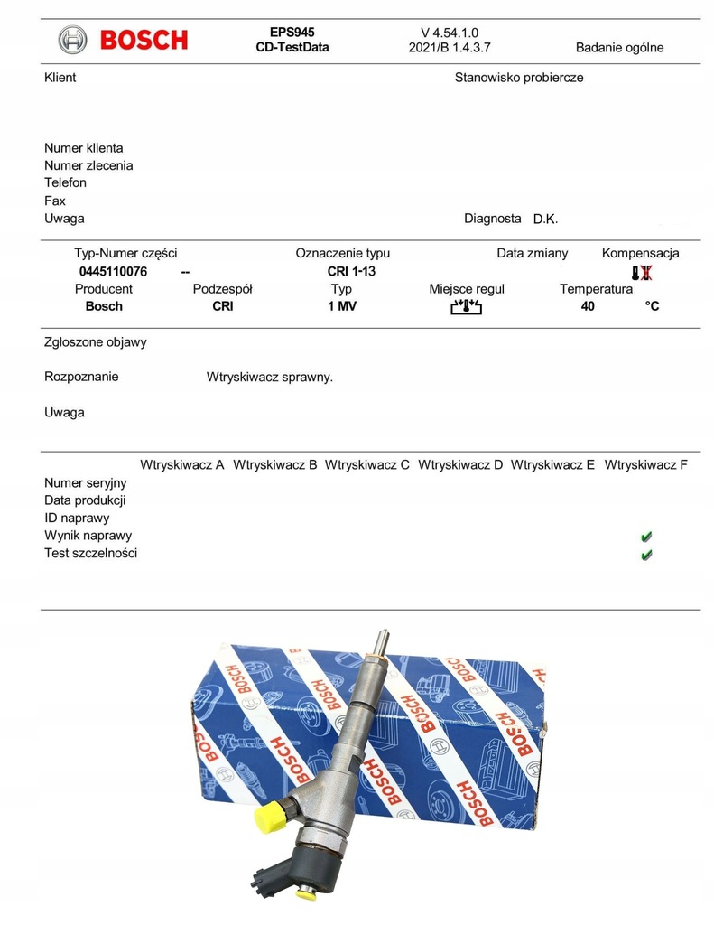 INJECTOR BOSCH 0445110076 Garantie 2 ani Product image