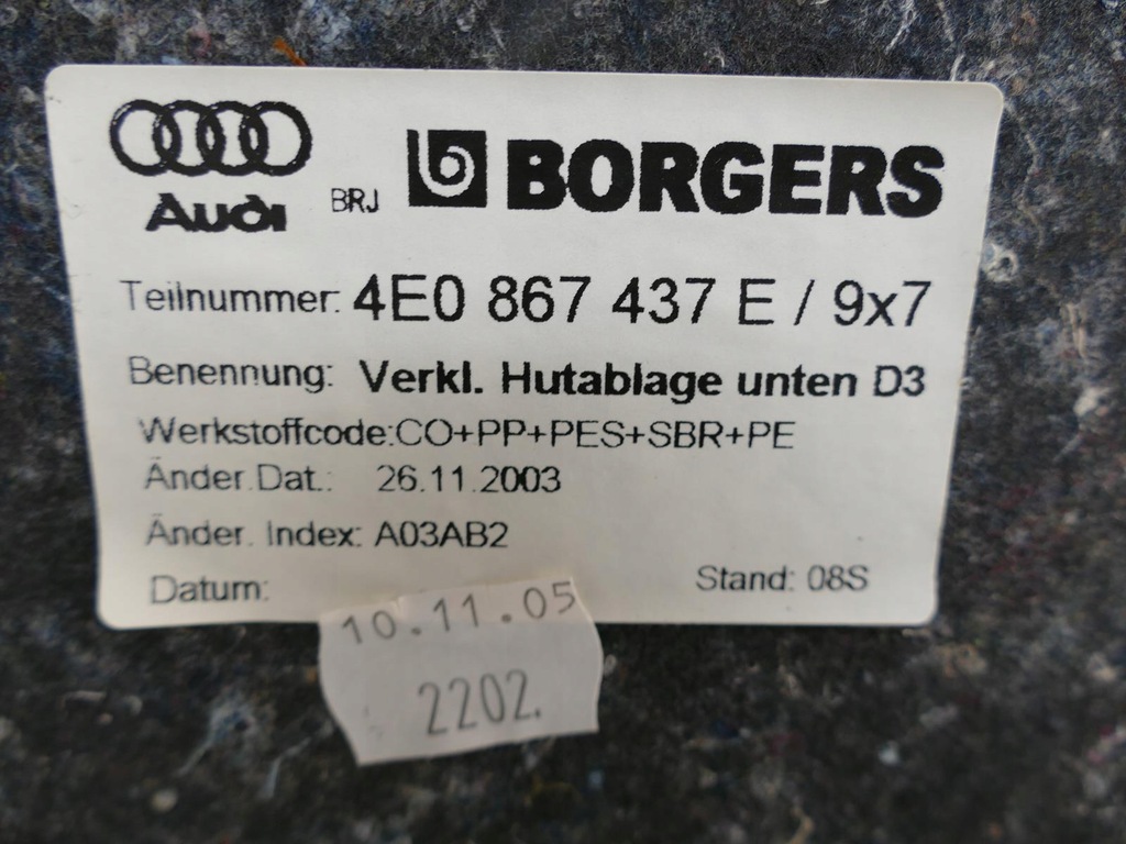 AUDI A8 D3 RIDICARE TAPIȚERIE CĂPTUȘEALĂ PORTBAGAJ Product image