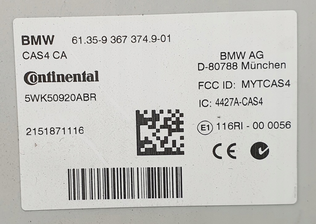 MODUL CONTROLLER CAS4 BMW 5 F07 9367374 Product image