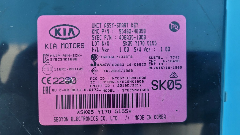 KIA STONIC 17r MODUL CONTROLLER CHEIE ASSY-SMART 95480-H8050 Product image