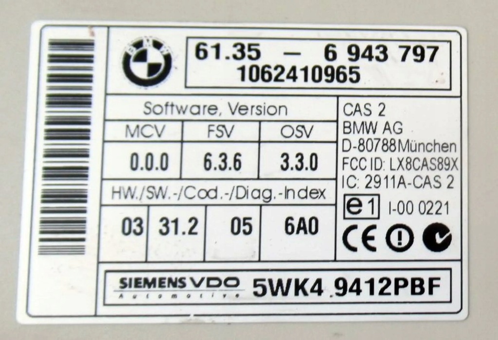 BMW 5 E60 E61 MODUL CONTROLLER CAS 6943797 Product image