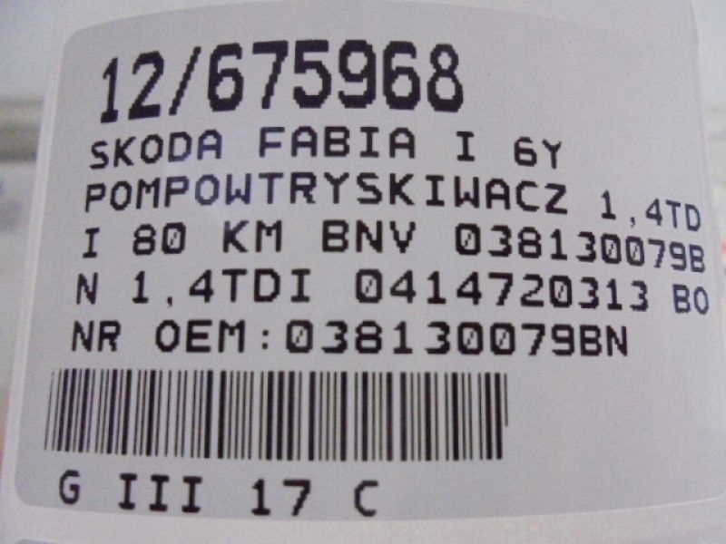 FABIA I POMPA INJECTIE 038130079BN 1.4TDI 0414720313 Product image