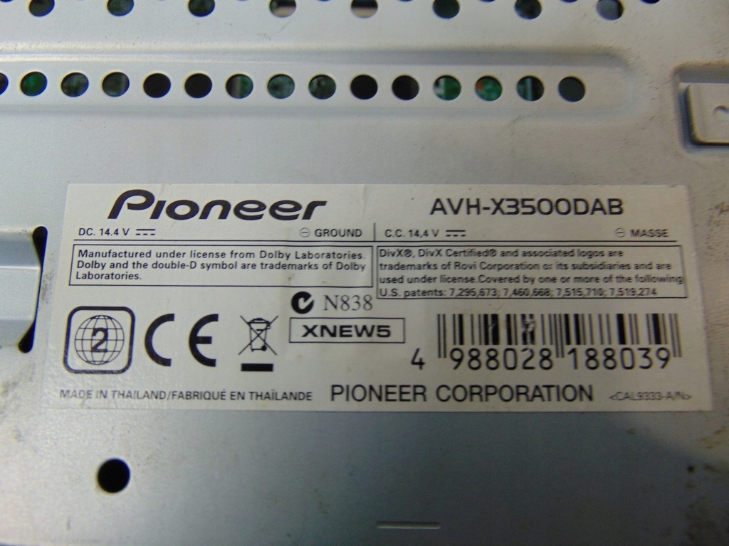 PIONEER AVH-X3500DAB CD RADIO Product image