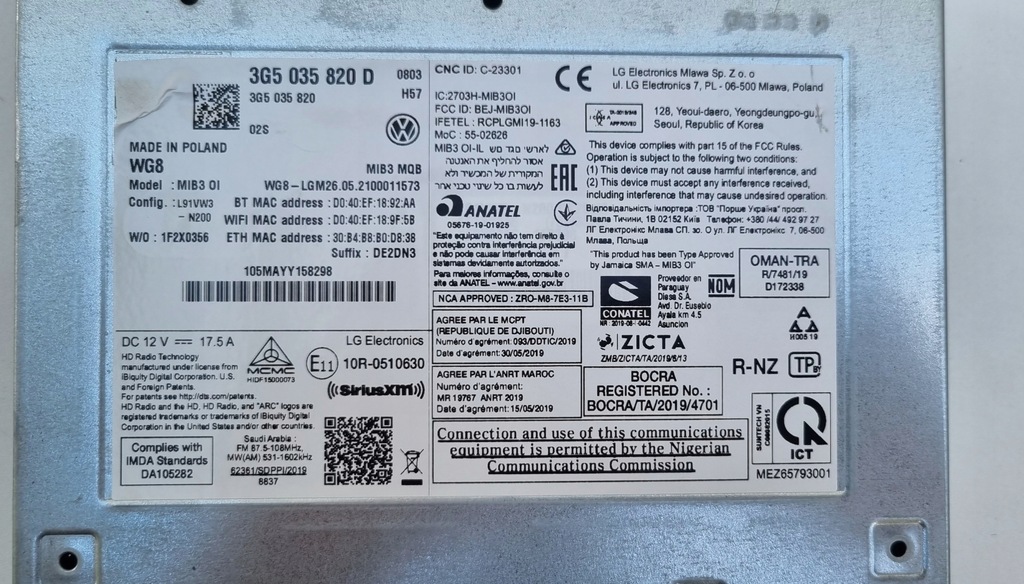 Navigație Volkswagen OE 3G5035820D MIB 3 Product image