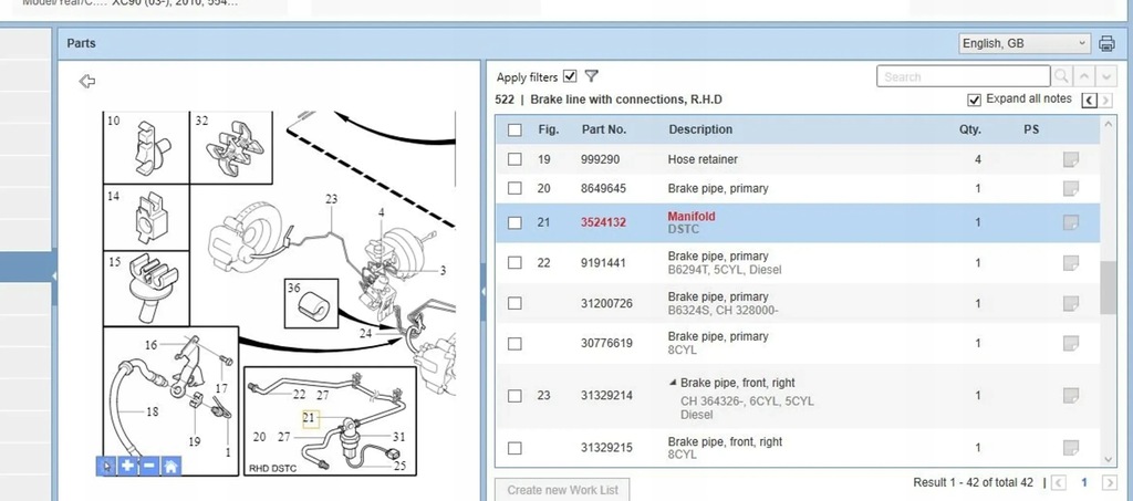 Volvo XC90 2010 Cilindri principali de frana Product image