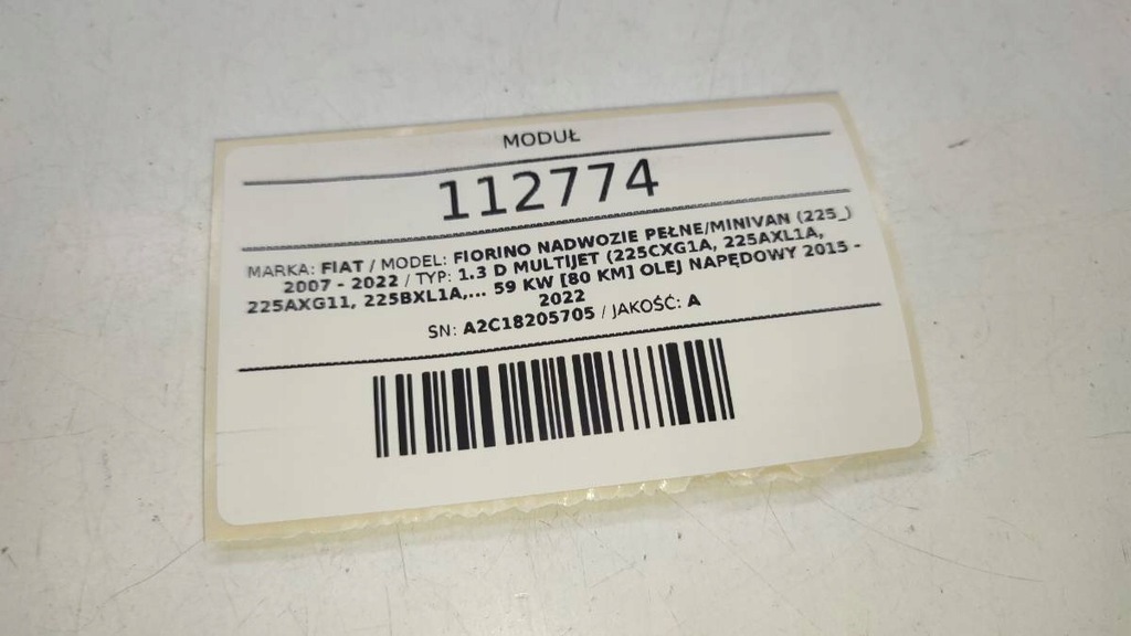 CONTROLLER MODUL ADBLUE A2C18205705 FIAT FIORINO NEMO QUBO 1.3 M-JET D Product image