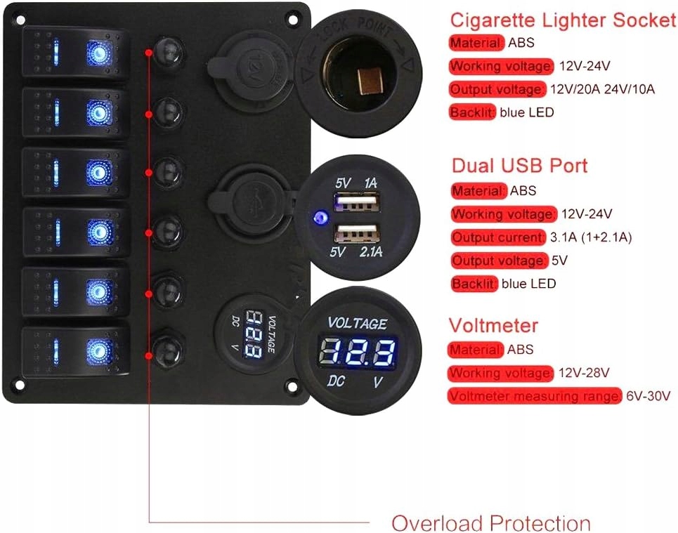 PANOU BARCĂ MARINĂ VOLTMETRU DIGITAL PORTURI USB DUAL 12V Product image