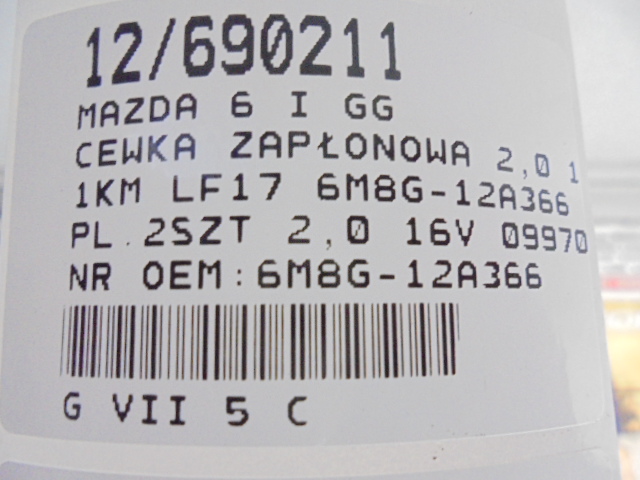 BOBINE DE Aprindere MAZDA 6 I GG 6M8G-12A366 SET 2BUC 2.0 16V 099700-1062 Product image