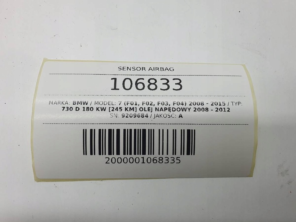 SENSOR AIRBAG MODUL 9209684 BMW 7 F01 2010 EUROPA Product image