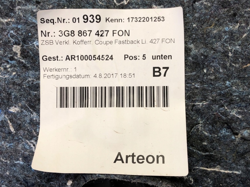 Căptușeală portbagaj VW ARTEON Hatchback 3G8867427 ETAJ Product image