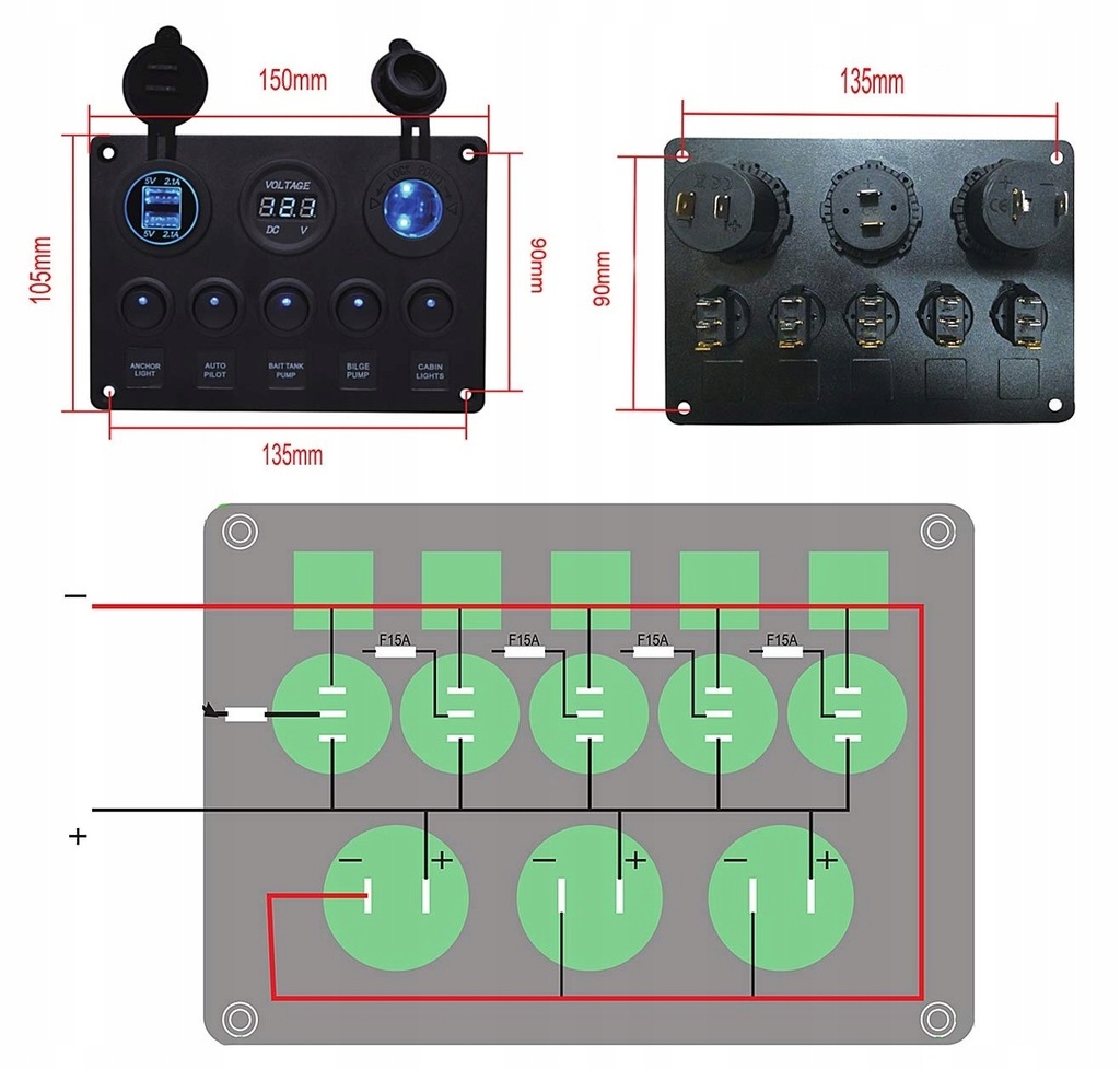 VOLTMETRU DIGITAL PANOU BARCĂ MARINĂ PORTURI USB DUAL 12V Product image