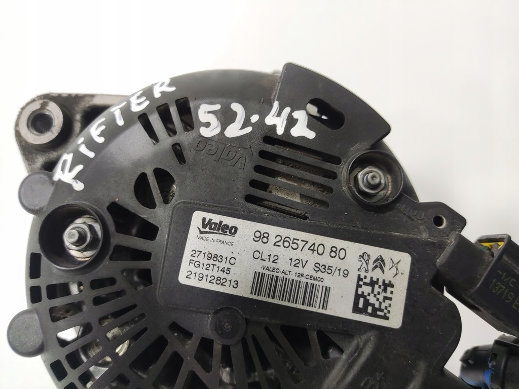 ALTERNATOR PEUGEOT PARTNER BERLINGO IV RIFTER 1.2 THP 9826574080 2019-2024 Product image