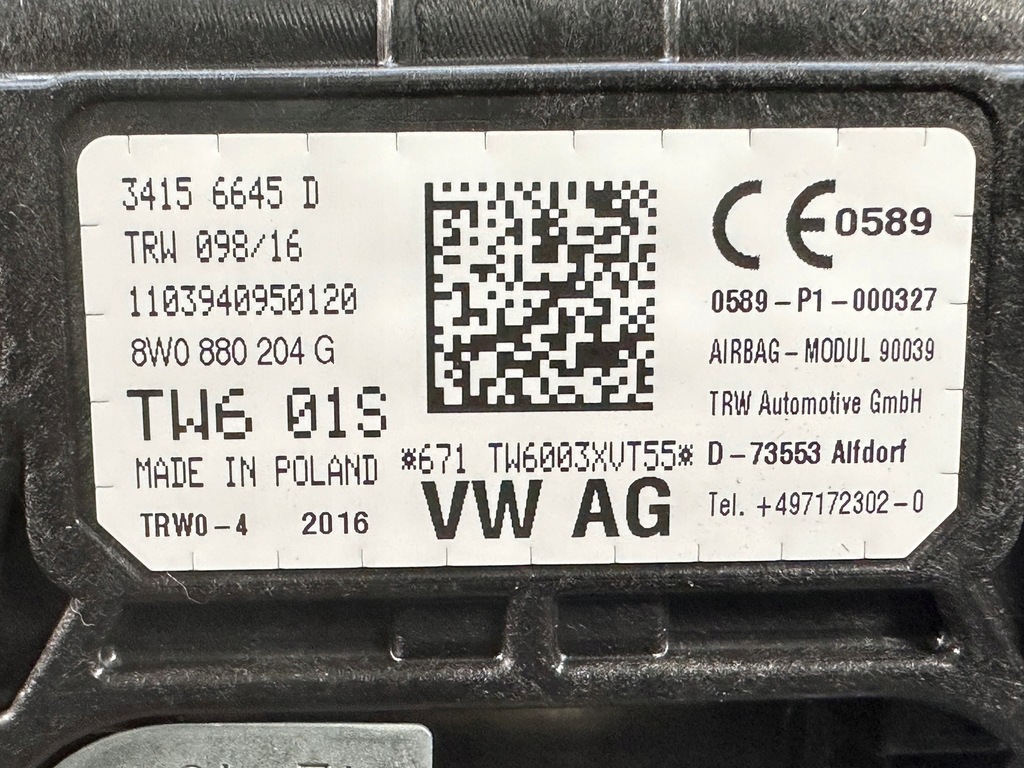 Audi A4 B9 A5 F5 8W pasageri ai airbagului 8W0880204G + pluginuri Product image
