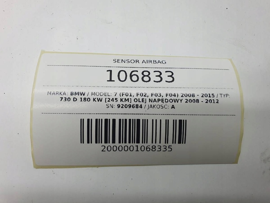 SENSOR AIRBAG MODUL 9209684 BMW 7 F01 2010 EUROPA Product image