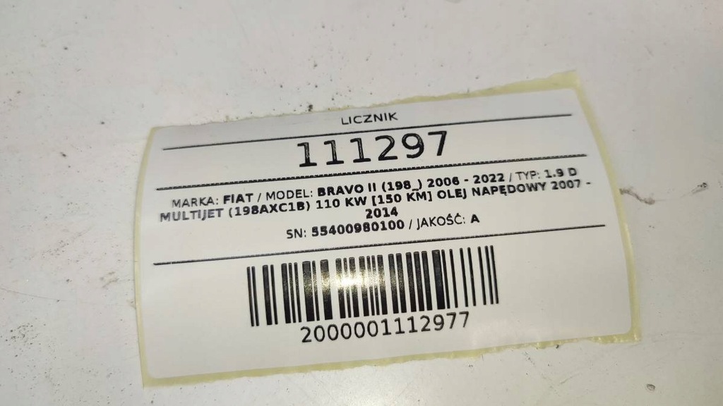 CONTATOR 554000980100 FIAT BRAVO II 1.9 DIESEL D JTD JTDM MILEAGE EUROPA Product image