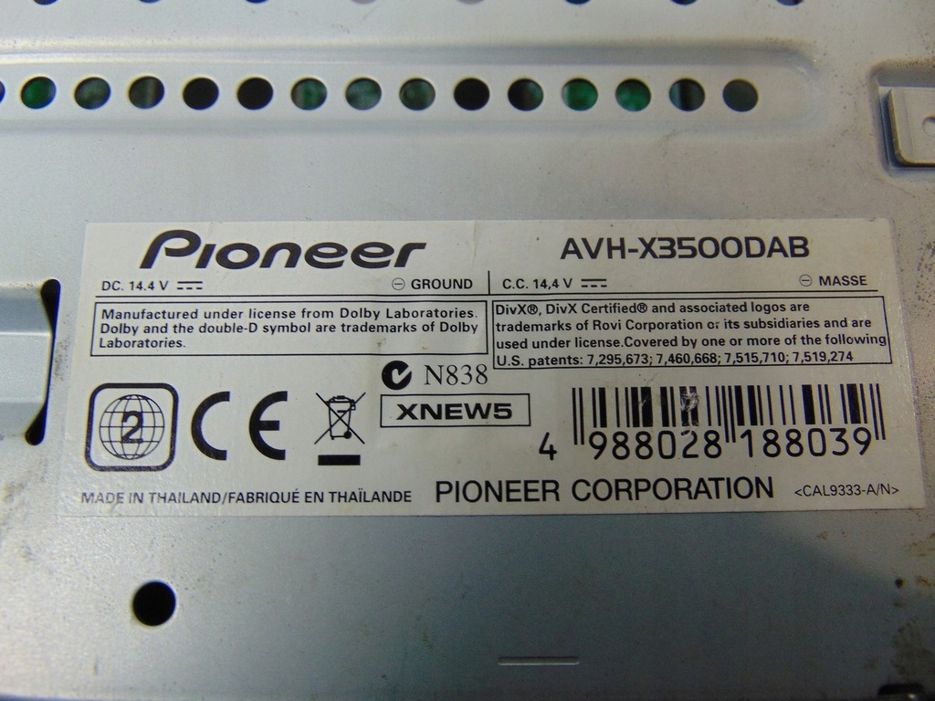 PIONEER AVH-X3500DAB CD RADIO Product image