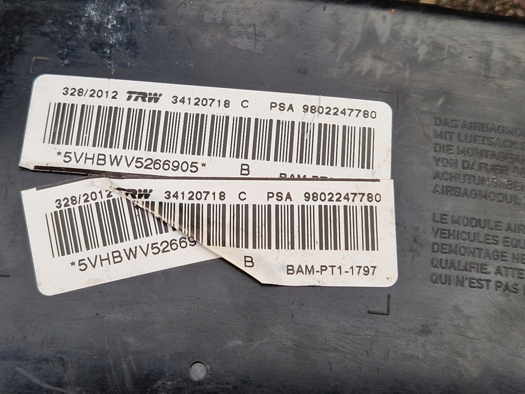 Peugeot 208 și 2008 și C3 II perne de aer stâng 9802247780 09-2019 Product image