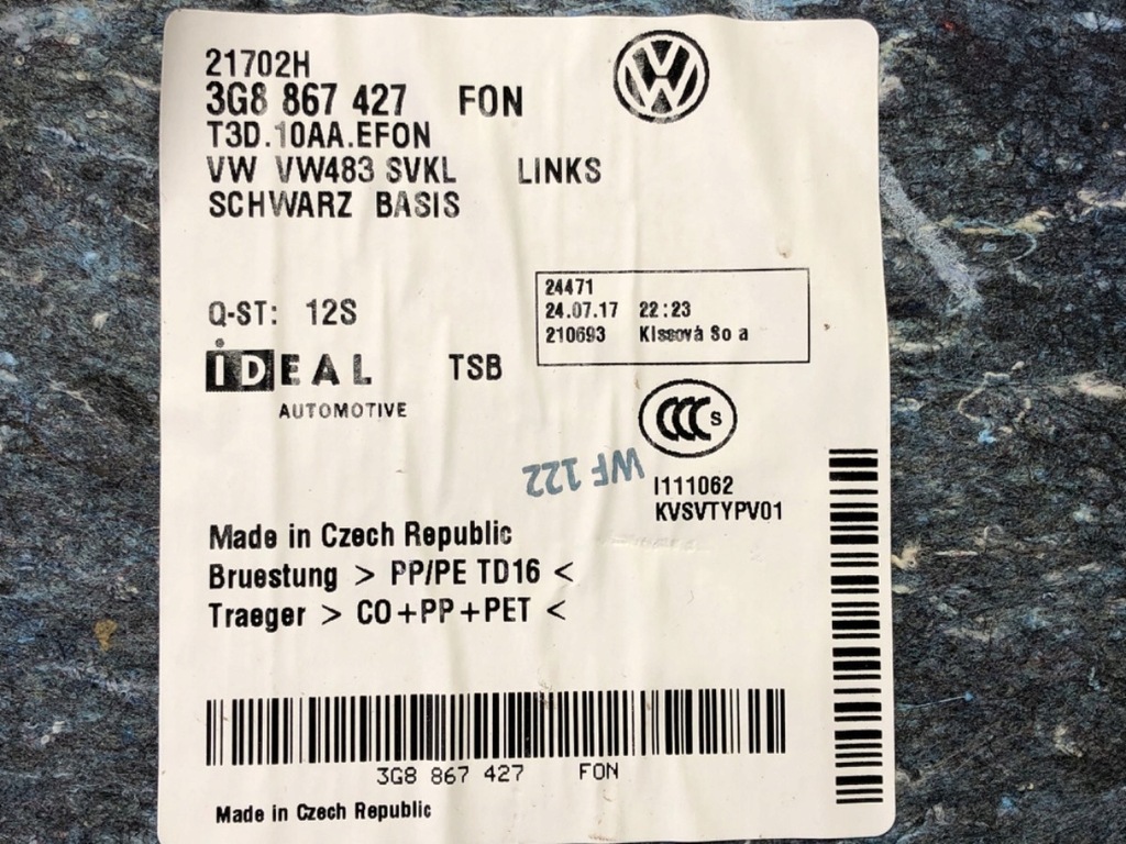 Căptușeală portbagaj VW ARTEON Hatchback 3G8867427 ETAJ Product image