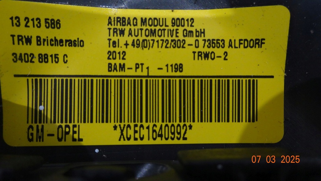 Opel Corsa D Lift 12r Pillow Pillow 13213586 Product image