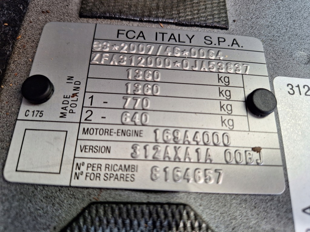 FIAT 500 CUREA DE INFORTARE LAMPA APOI BARA FATA LIFT 876 NERO Product image