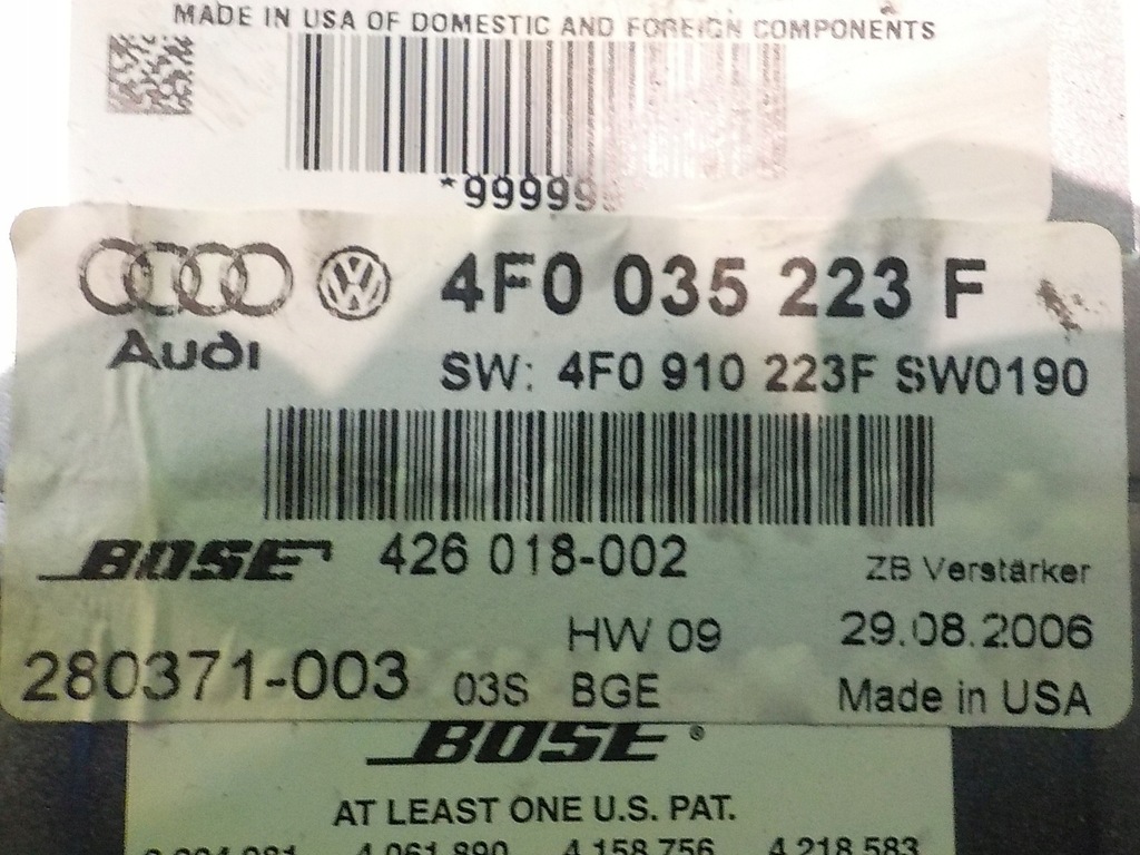Audi A6 C6 3.0 TDI 06R 4D Amplificator Bose 4F0035223F Product image