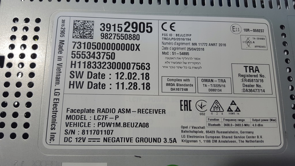 RADIO DISPLAY EUROPA OPEL CROSSLAND X 39152905 Product image