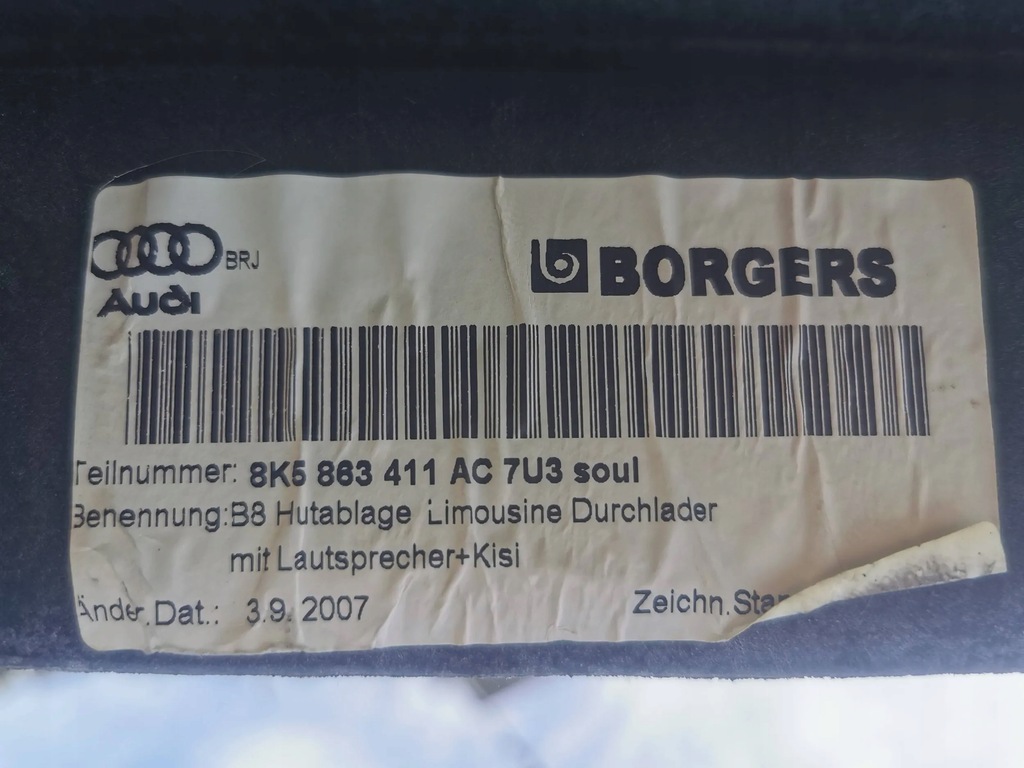 AUDI A4 B8 RAFT BAGAJ SPATE EUROPA 8K5863411AC SEDAN Product image