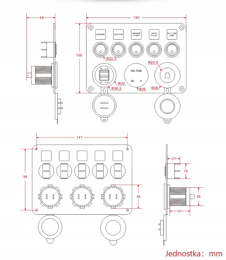 VOLTMETRU DIGITAL PANOU BARCĂ MARINĂ PORTURI USB DUAL 12V Product image