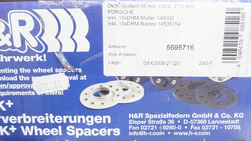 PORSCHE CARRERA 911 DISTANȚIERE ROȚE 2X28MM 5X130 71,6 5695716 H&R Product image